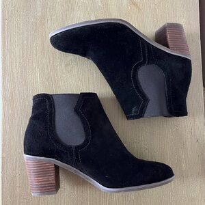 Lucky Brand Black Suede Block Heel Ankle Boots Fall Booties